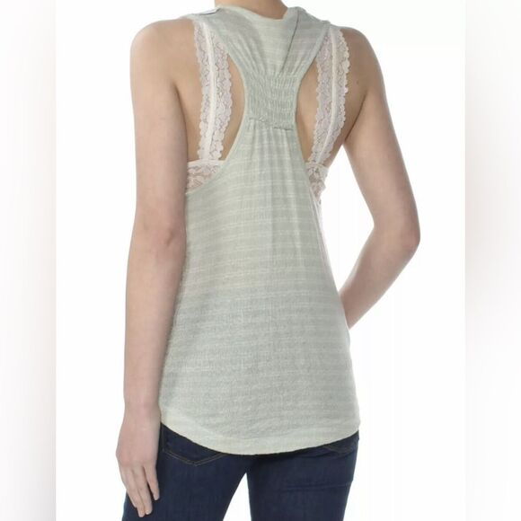 FREE PEOPLE: Woven Flower Embroidered Sleeveless V Neck Top in Mint Green. Sz L - Picture 3 of 10